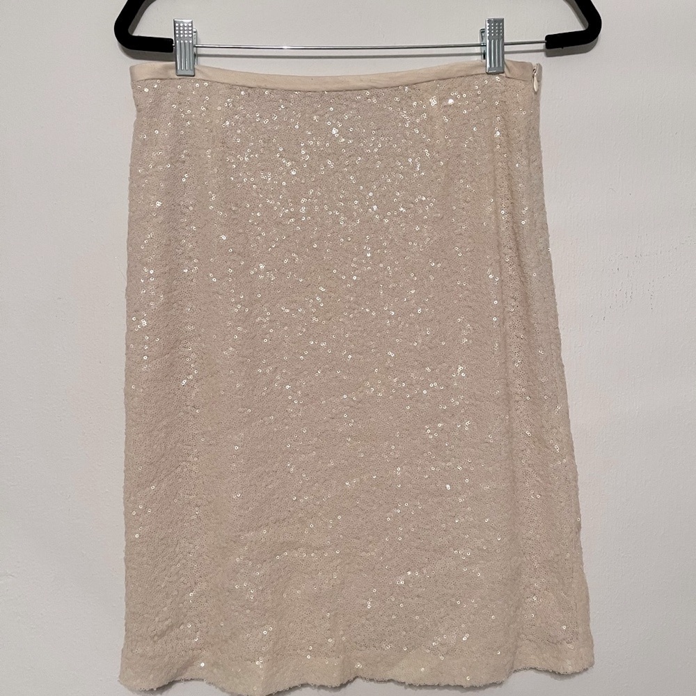 Elegant Anthro Cream Sequin Skirt